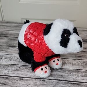 Red and White Panda Plush with Santa Booties